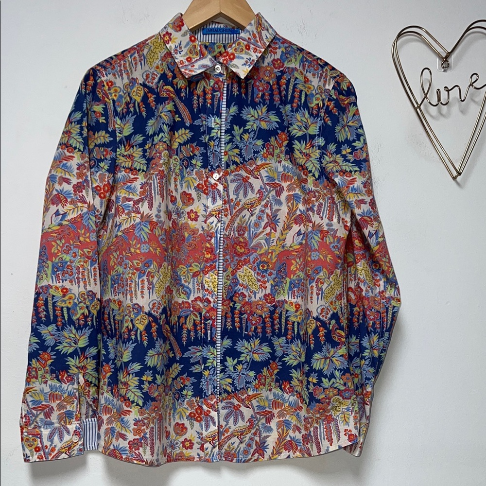 J. McLaughlin Button down wallflower stripe blouse size Medium